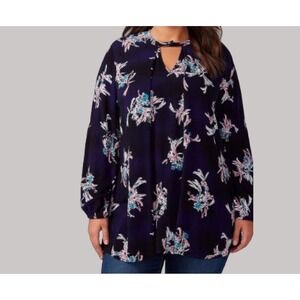 Lane Bryant Top Womens Size 22 Blue Y2K Dark‎ Floral Rayon Mature Capsule Casual